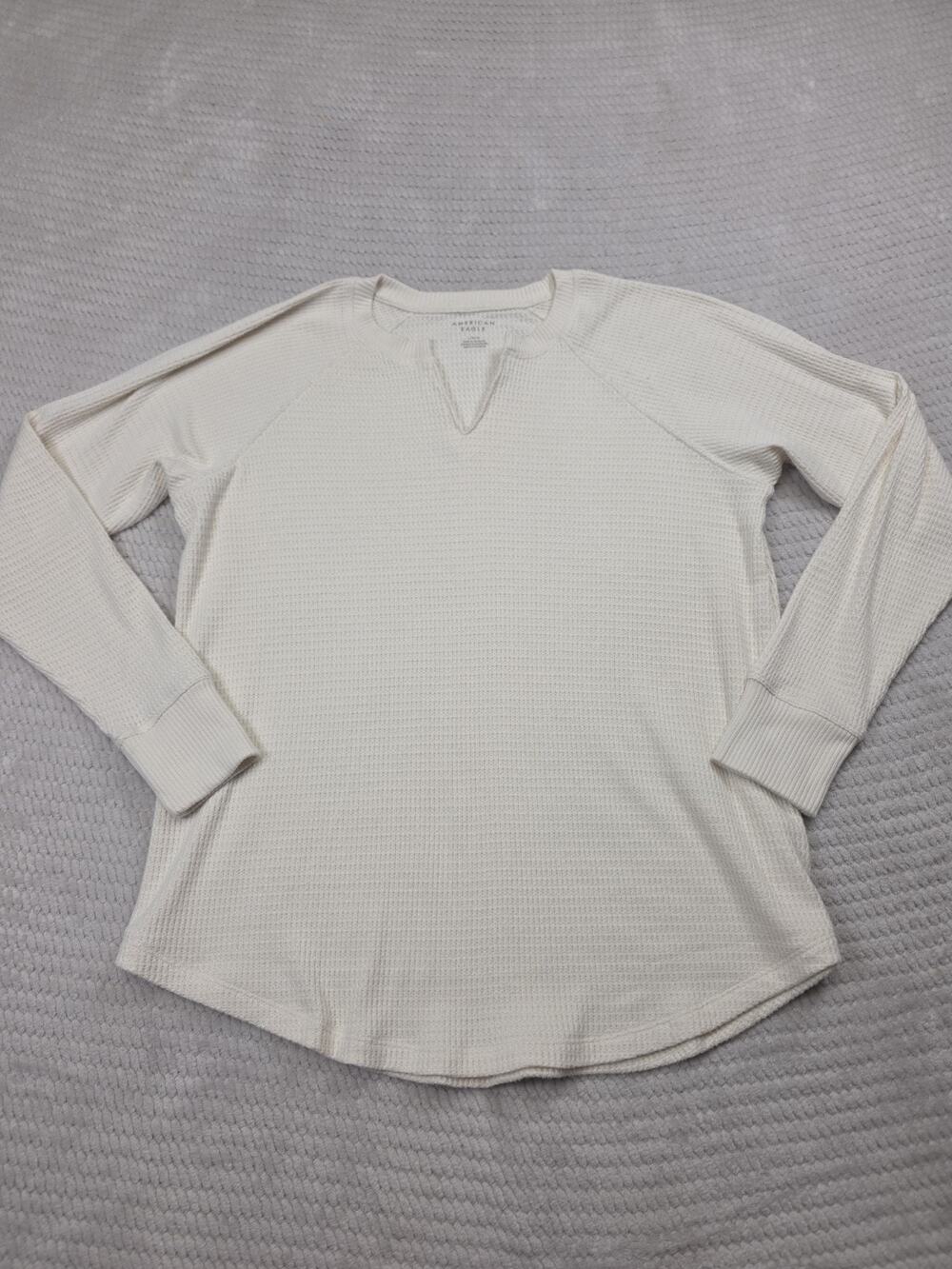 American Eagle Shirt Womens Large Cream Waffle Knit Long Sleeve
